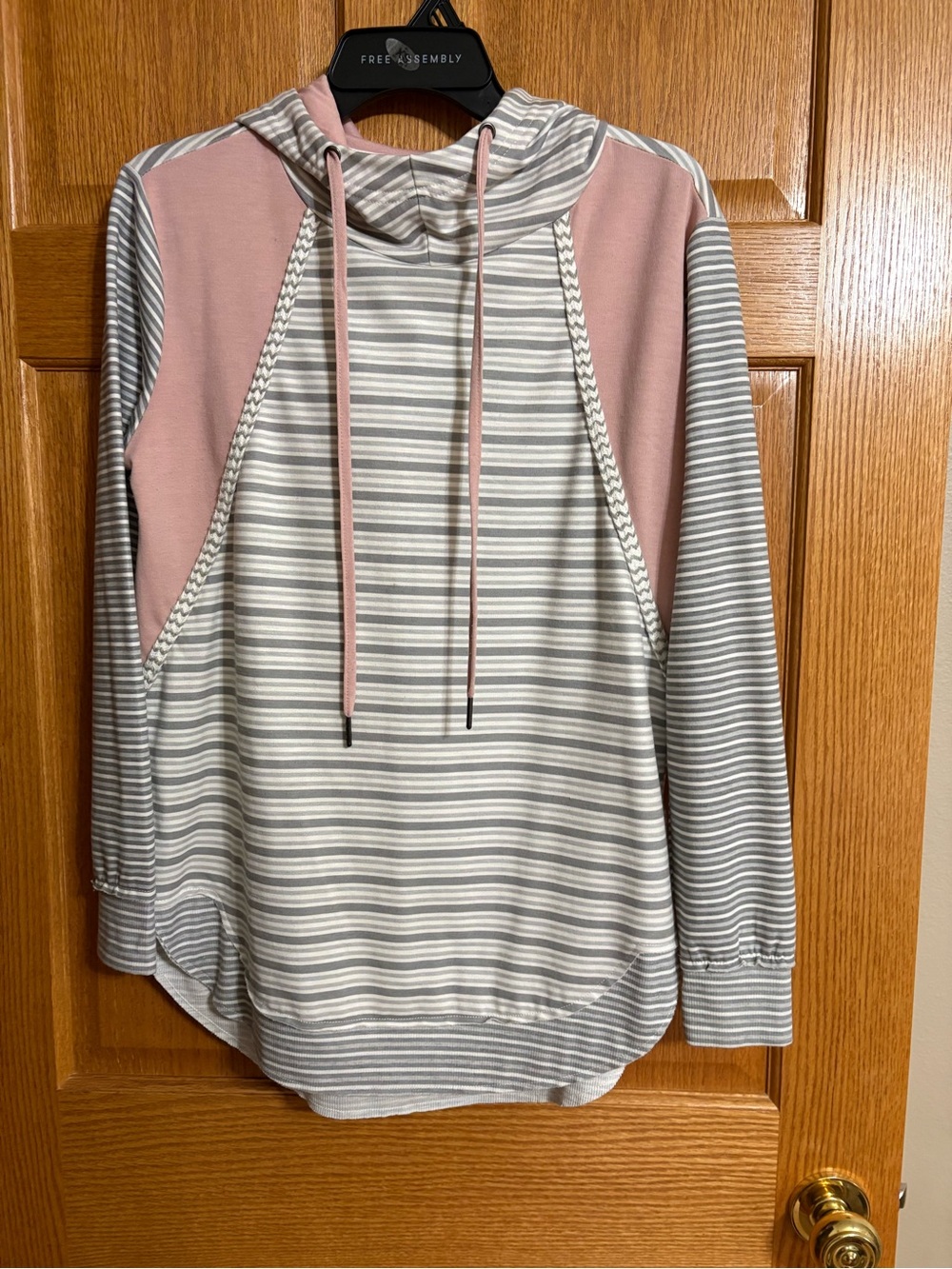 Maurices Gray & Blush Striped Pullover Hoodie